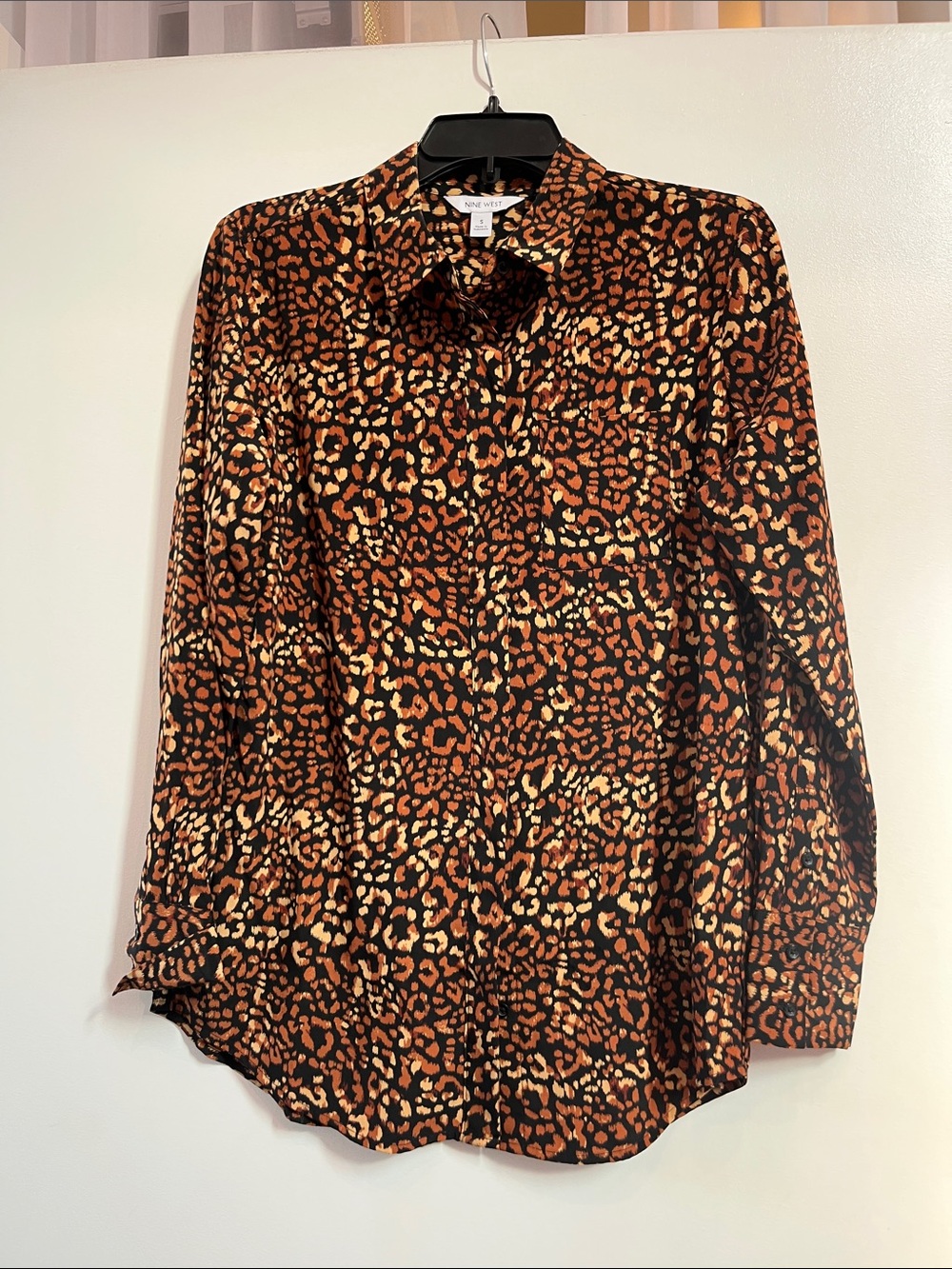 Nine West Brown and Black Leopard Print Button-Down Shirt